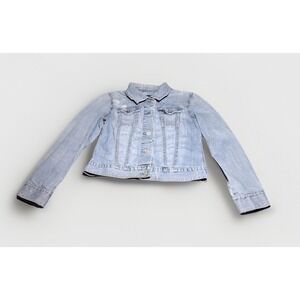 Gap 1969 Womens Light Wash Denim Trucker Jacket Size M Blue Stretch Cotton Blend